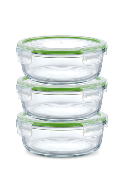 Bisbell 3-Piece Airtight Round Glass Food Container Set - 950ml Leak-Proof La...