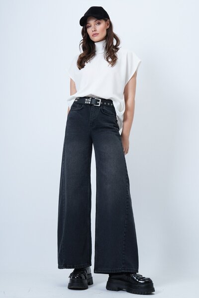 Trend Alaçatı Stili Women's Anthracite High Waist 5 Pocket Baggy Jeans Vs01450