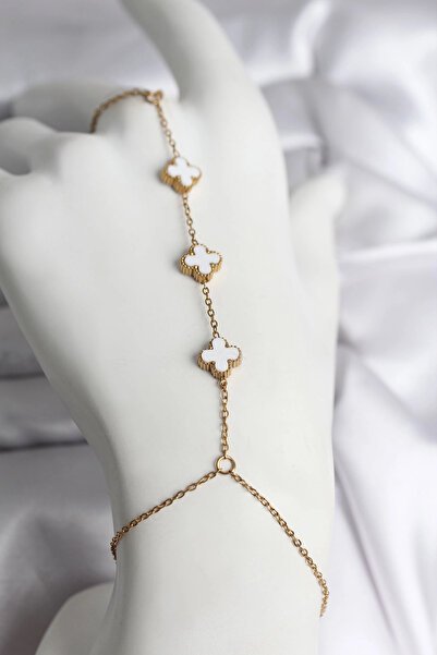 shopwave 316L Steel Gold Color White Clover Model Women's Watch - Tj-Sn734