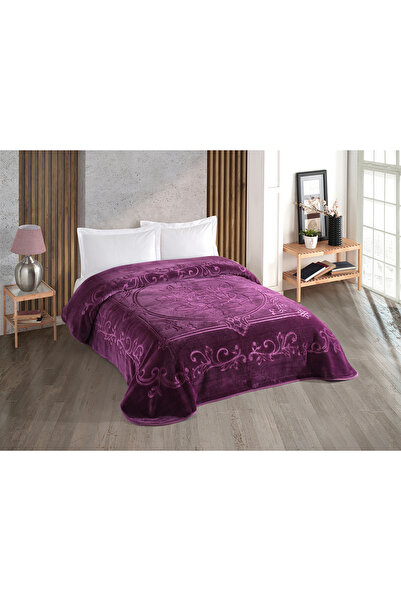 Bella Home Crystal Double Solid Color Blanket - 220X240 cm - Plum with Original Box