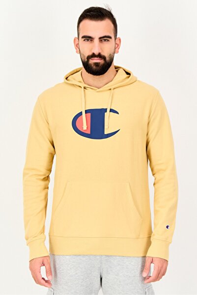 Champion هودي رجالي بأكمام طويلة وقصة عادية، لون بيج