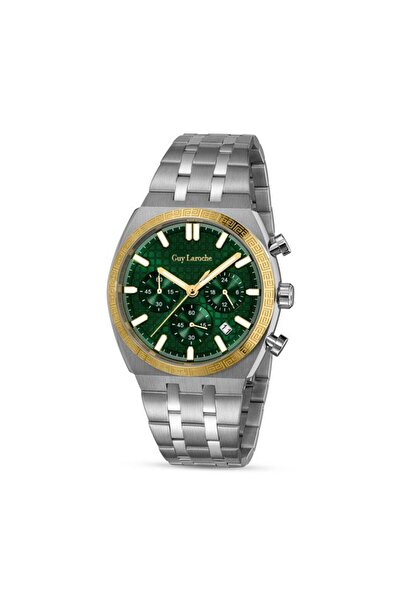 Guy Laroche Paul Green Dial Silver Metal Bracelet Chronograph Watch for Men 41mm