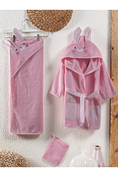 Kidboo طقم رداء حمام قطني بتصميم لطيف مكون من بغطاء رأس رداء حمام - 3 مناشف -...