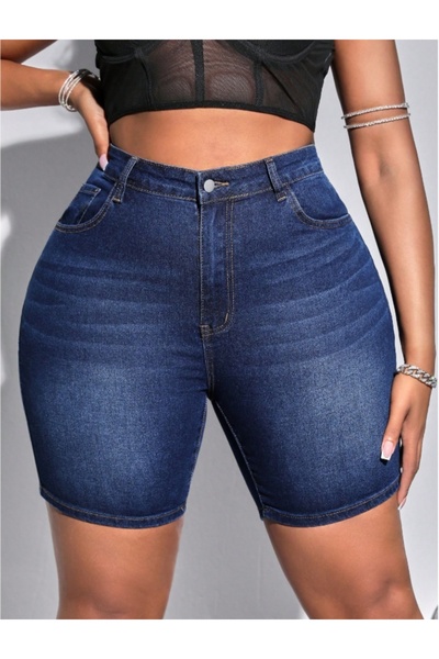 MARLİX Plus Size Big Size Extra Large Stretch Fabric Denim Shorts