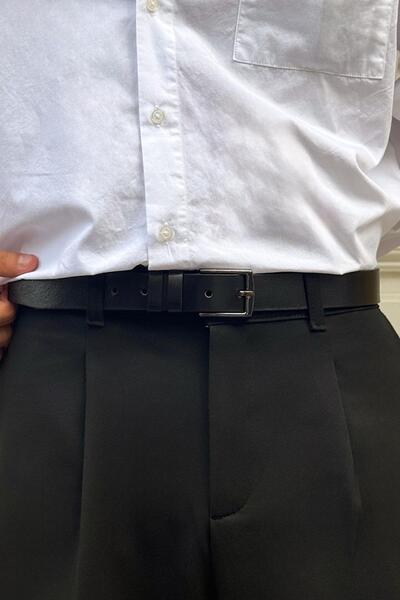 Flaw Wear حزام جلدي أساسي رفيع باللون الأسود