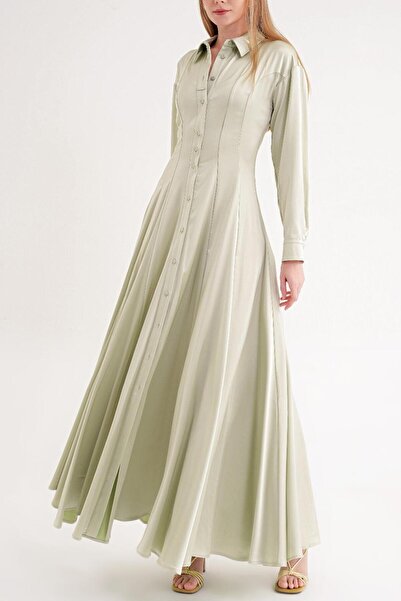 SOCIETA Yeşil Belden oturtmalı godeli uzun gömlek elbise 94574