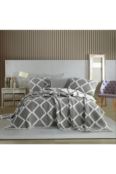 Dantela Garcia Çift Kişilik Yatak örtüsü+ Nevresim seti-Antrasit