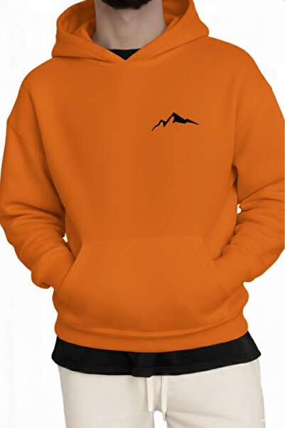CAST COLLECTİON Men's Orange Mountain Printed Hooded Sweatshirt