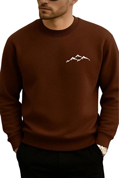 CAST COLLECTİON Ανδρικό φούτερ με στάμπα καφέ βουνού και λαιμόκοψη ποδηλάτου