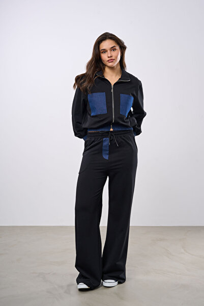 HANIQA Denim pocket detailed tracksuit set
