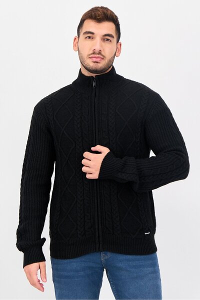 Threadbare Men Mock Neck Textured Long Sleeve Sweater, Black