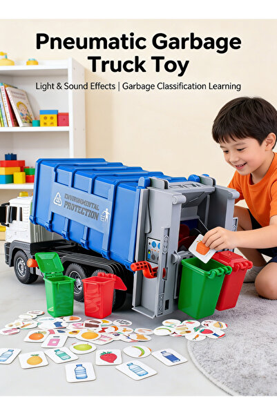 Generic لعبة شاحنة قمامة للأطفال الصغار مزودة بخاصية الإمالة، ولعبة شاحنة قما...