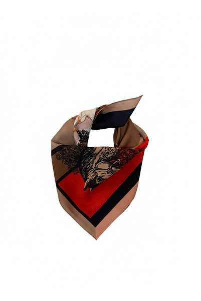 Avoria At Figürlü Desenli Saten Bandana 50x50 cm – Zarif & Güçlü Stil