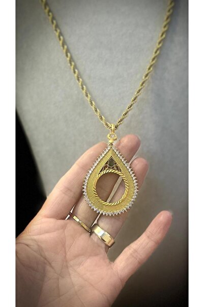 beyzagoldtasarım Altın Kaplama Yarım Altın İçin Çelik Zincirli Armut Kolye