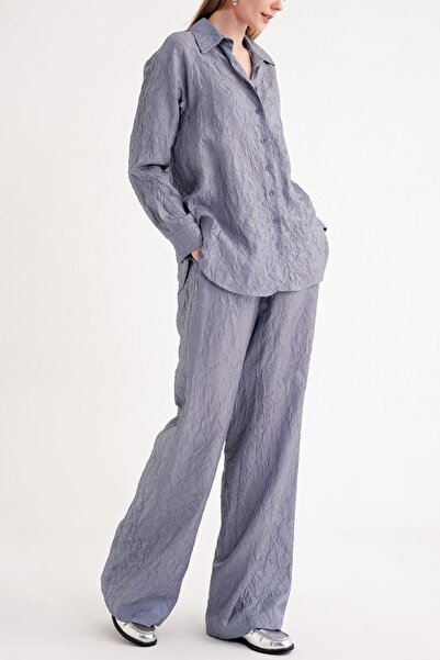 SOCIETA Gri Kraşlı pantalon gömlek takım 12352