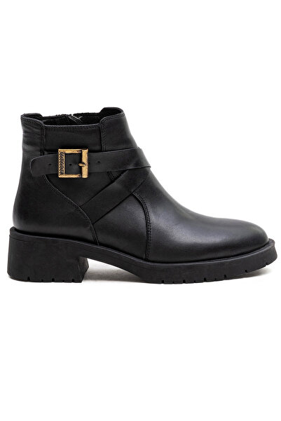 GRADA Μαύρες γυναικείες μπότες από γνήσιο δέρμα με χιαστί λουράκια και αγκράφ...