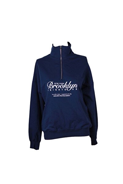 trender Brooklyn Half Zipper 2 Thread Indigo Women's Sweatshirt 26Ydt1000033