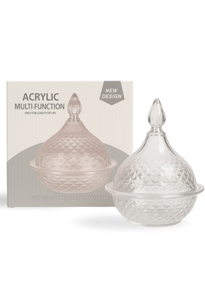 ALKHANBASHI Acrylic Palace-Shaped Candy Bowl with Cover – Clear Decorative Bowl (14.5 × 17.7 cm)