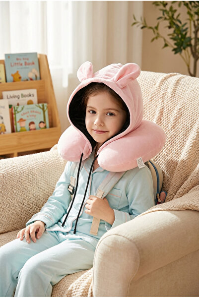 Heybee Luggages NKK020- Ortopedik Eğlencel Kapişonlu Pembe Seyahat Boyun Yast...