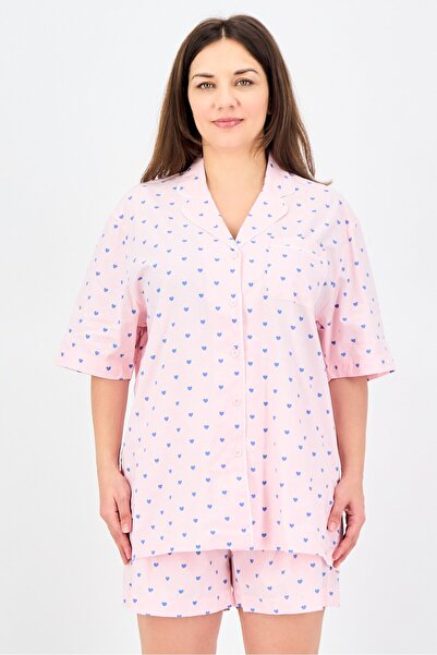 London Fog طقم بيجاما نسائي مكون من قطعتين، قميص بأكمام قصيرة وبنطال بنقشة كا...