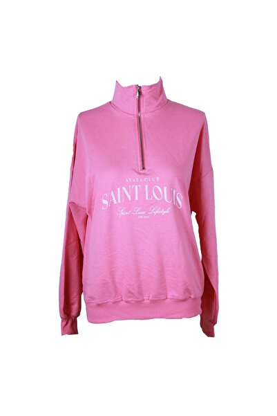 trender Saint Louis Half Zipper 2 Thread Pink Women's Sweatshirt 26Ydt1000032