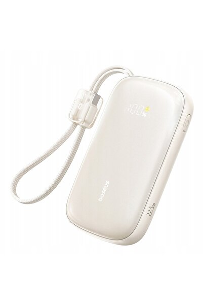Baseus Baterie externă 10000mAh 22.5W cu cablu detașabil, USB + USB-C, încărcare rapidă, bej