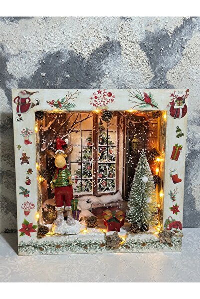 Kumsal Hobi Sanat Ahşap Derinlikli Panoda Yılbaşı Bibloları