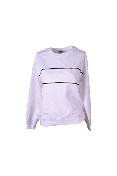 trender Piped O Neck O Neck 2 Thread Ecru Women's Sweatshirt 26Ydt1000034