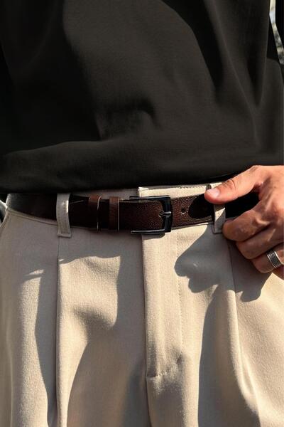 Flaw Wear حزام جلدي أساسي رفيع باللون البني الداكن