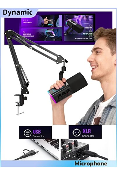 Generic Dynamic Microphon Gaming PC USB Recording Microphone with Adjustable Arm Stand