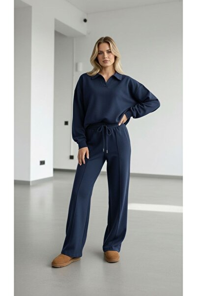 peri tower New Season Women's Modal Fabric Front Placket V-Neck Blouse and Trousers Two-Piece Suit 0060