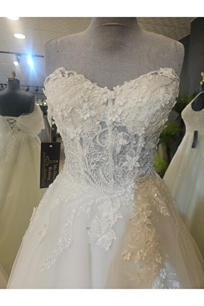 BY SD MY DREAM 3 boyutlu cicekli straplez gelinlik