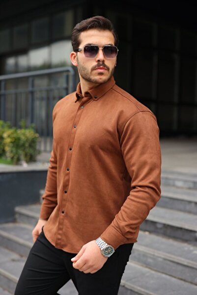 JANES قميص رجالي طويل الأكمام من جلد الغزال