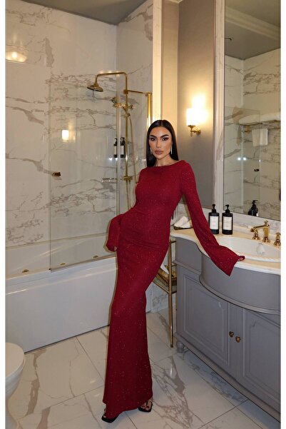 Venties BORDO SİMLİ ELBİSE