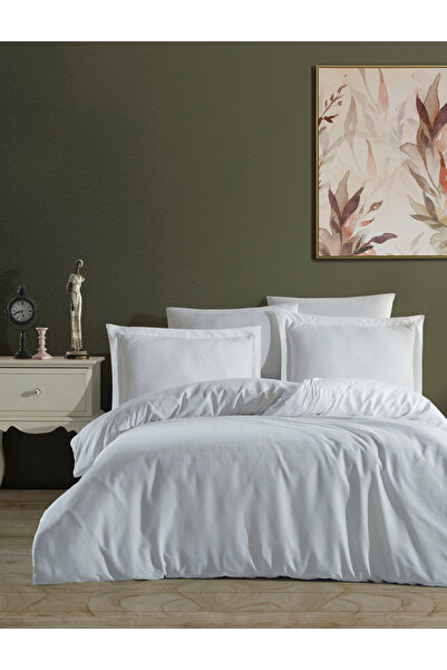 NazeninHome Checkered Satin 100% Cotton Double Duvet Cover Set |   White