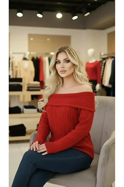 Sierra otantik سترة تريكو مضلعة بياقة مادونا