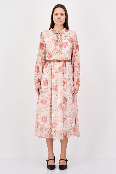 Kathy Ireland فستان نسائي متوسط الطول بطبعة زهور، متعدد الألوان