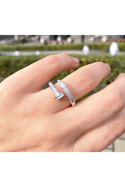 VEGALUXE Steel Studded Ring Silver Color Does Not Tarnish. Adjustable to the Finger Size.