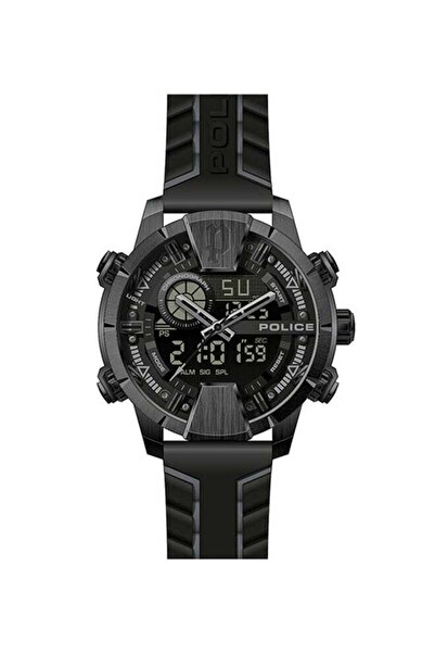 Police ساعة يد رجالية من تارونغا، شكل دائري، سوار سيليكون، تناظرية، 46 مم - أسود