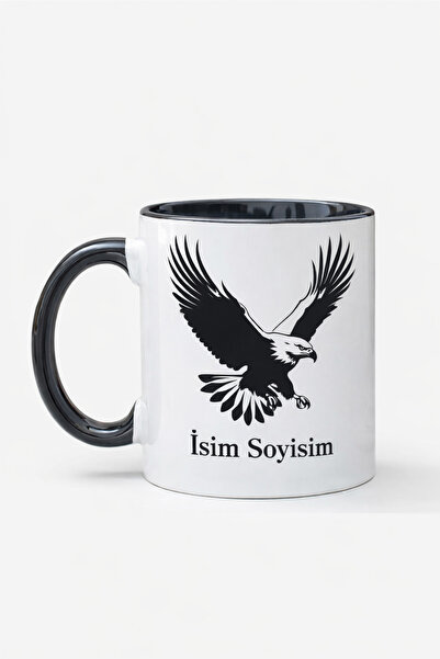 Kupa Bayer dizayn -Kartal Temalı Kişiye Özel İsimli Siyah İçli Porselen– Çift...