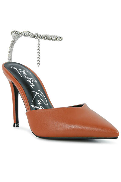 london Rag Women Diamante Embellished Stiletto Mule Sandals in Brown