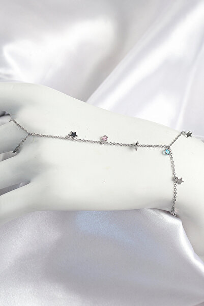 shopwave Brass Colored Zircon Stone Dangle Star Model Silver Color Women's Sh...