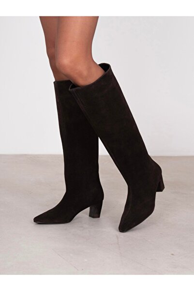 ECENİN BUTİĞİ Fayola Kahve Süet Hakiki Deri Kadın Çizme