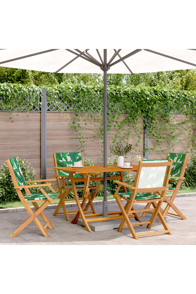 vidaxl Folding Garden Chairs 4 pcs Green Fabric and Solid Wood
