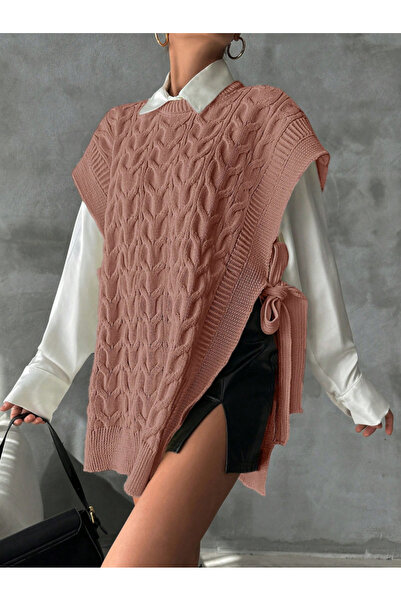 SÇLK TEKSTİL Stylish Solid Color Stand Collar Vest for Women - Adjustable Lac...