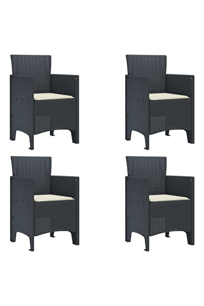 vidaxl طقم كراسي حديقة من 4 قطع، لون أنثراسيت، 53 × 49 × 85 سم، مصنوع من البو...