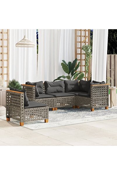 vidaxl طقم أريكة حديقة مكون من 5 قطع مع وسائد، لون رمادي، مصنوع من البولي راتان