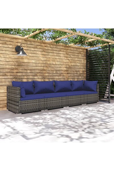 vidaxl طقم صالة حديقة مكون من 4 قطع مع وسائد من الروطان البلاستيكي الرمادي