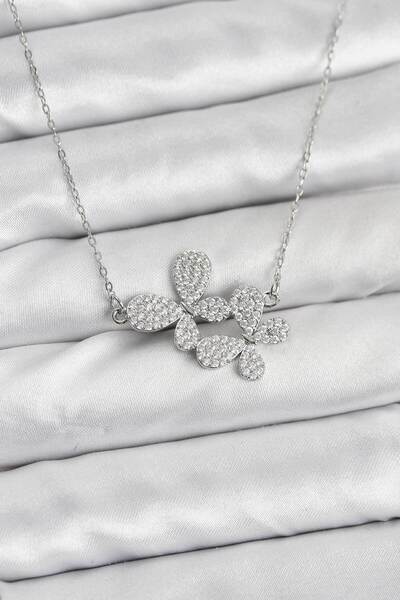 STİLLOVE 316L Steel Chain Silver Color Zircon Stone Butterfly Model Women's N...