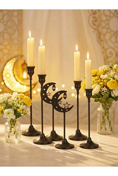MODY ٦ قطع من حوامل الشموع السوداء، شموع رمضان